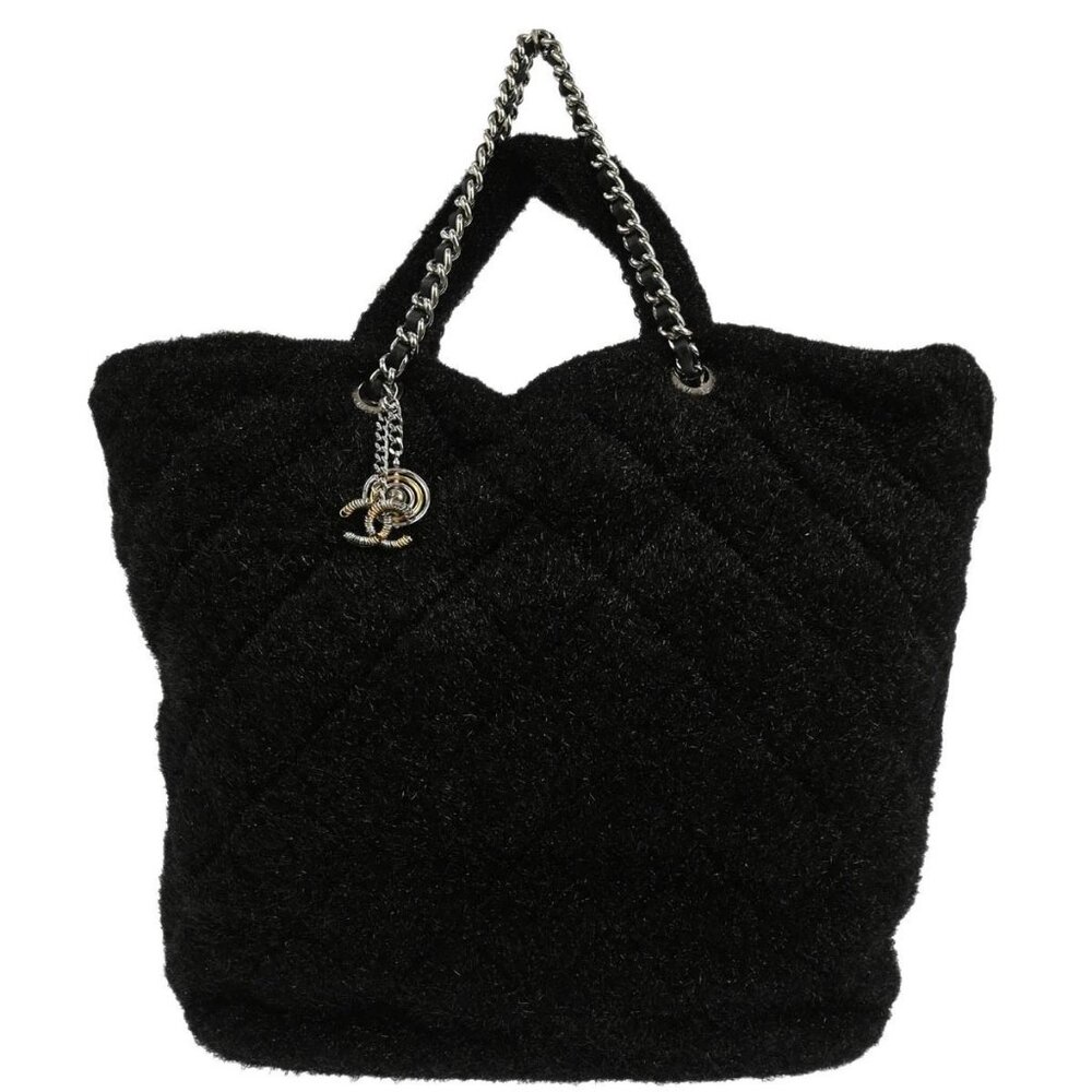 Chanel Black Pluto Glitter Shopping Tote Chain Handbag 156063